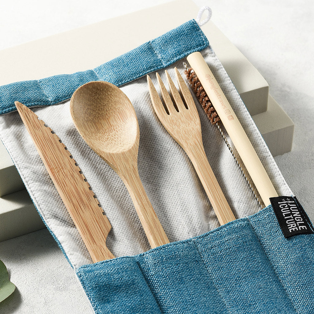 Bamboo Cutlery Set (Green bag)-0