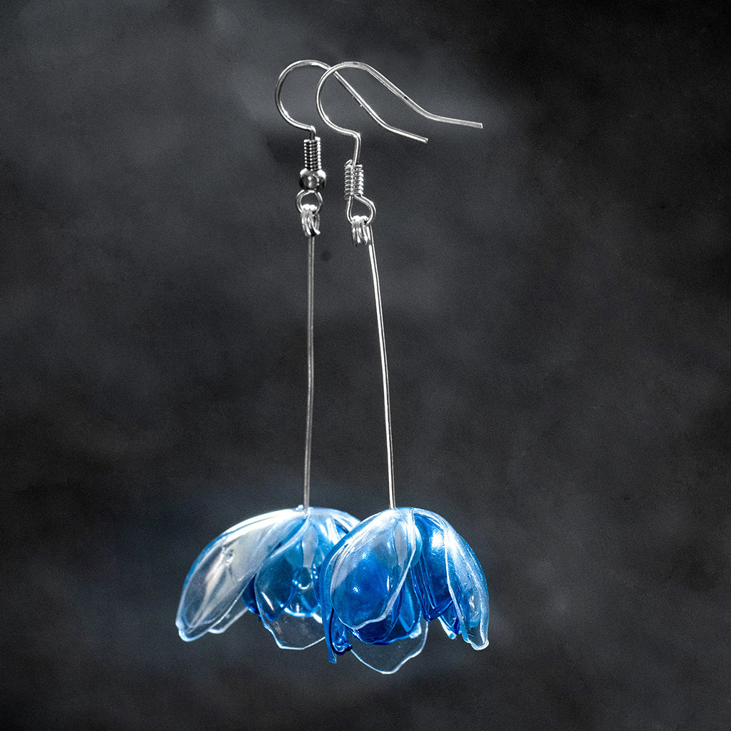 Klare und blaue Doppelblumen-Ohrhänger - Clear & Blue Double-flowers Drop Earrings-2