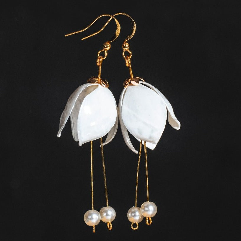 Weiße Lilien-Doppelohrringe - White Lily Double-drop Earrings-0