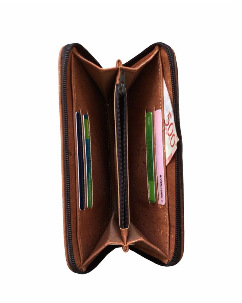 Cork Leather Vegan Zip Wallet - Rosy Brown-2