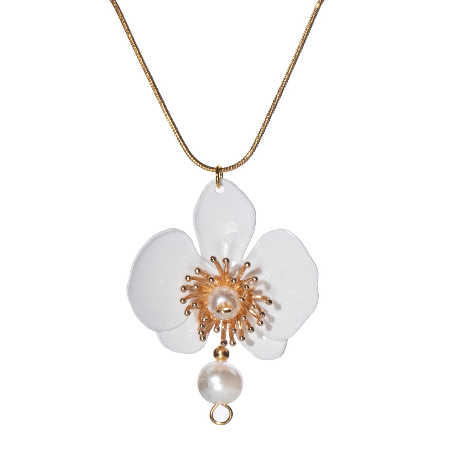 Weiße Schmetterlings-Orchideen-Perlenkette - White Butterfly Orchid Pearl Necklace-0