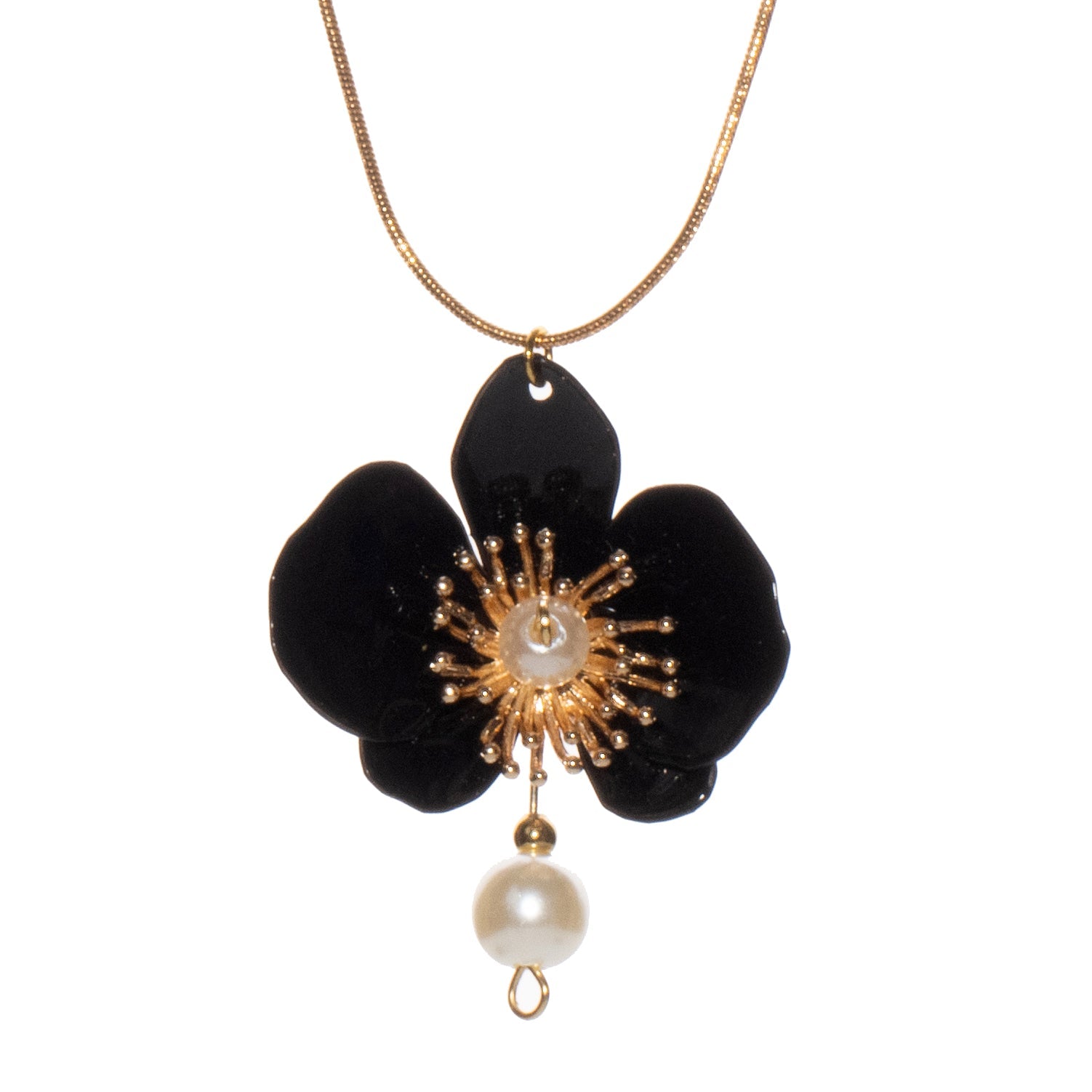 Schwarze Schmetterlings-Orchideen-Perlenkette - Black Butterfly Orchid Pearl Necklace-0