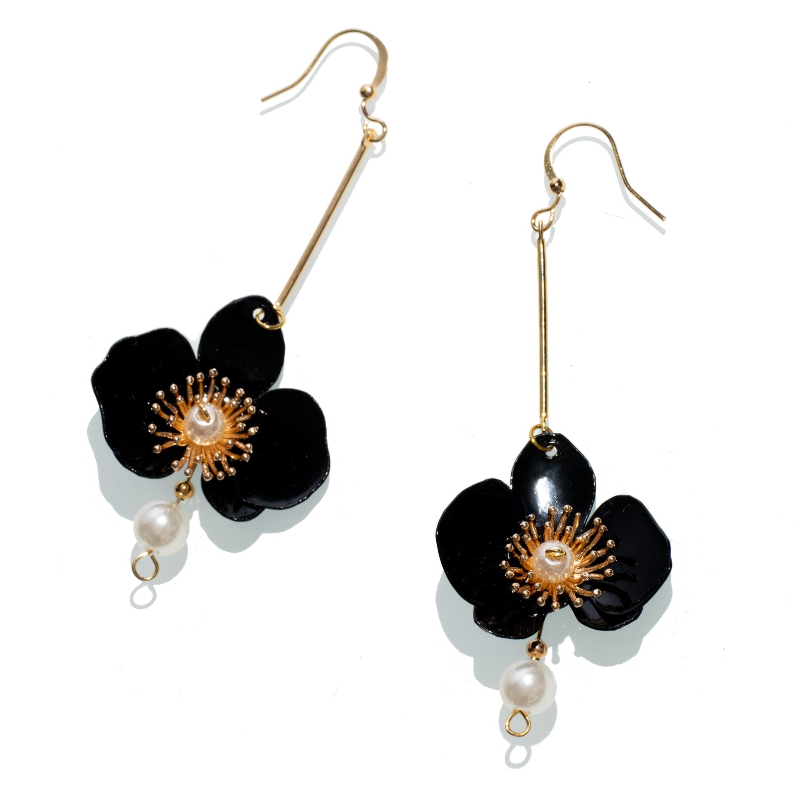 Schmetterling-Orchideen-Perlenohrringe – Schwarz - Butterfly Orchid Pearl Earrings - Black-2