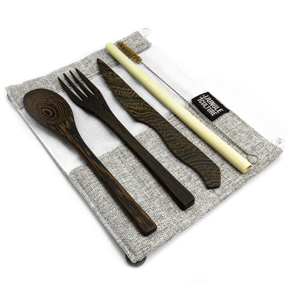 Dark Wood Cutlery Set (Light grey bag)-11