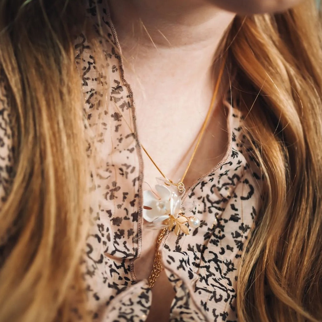 Blumen-Tropfen-Halskette - Jasmine Triple-Flower Drop Necklace-3