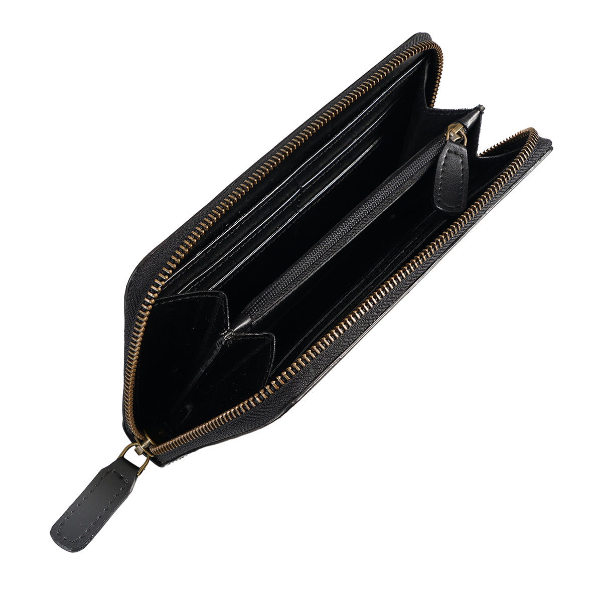 Apple Leather Long Zip Wallet - Black-2