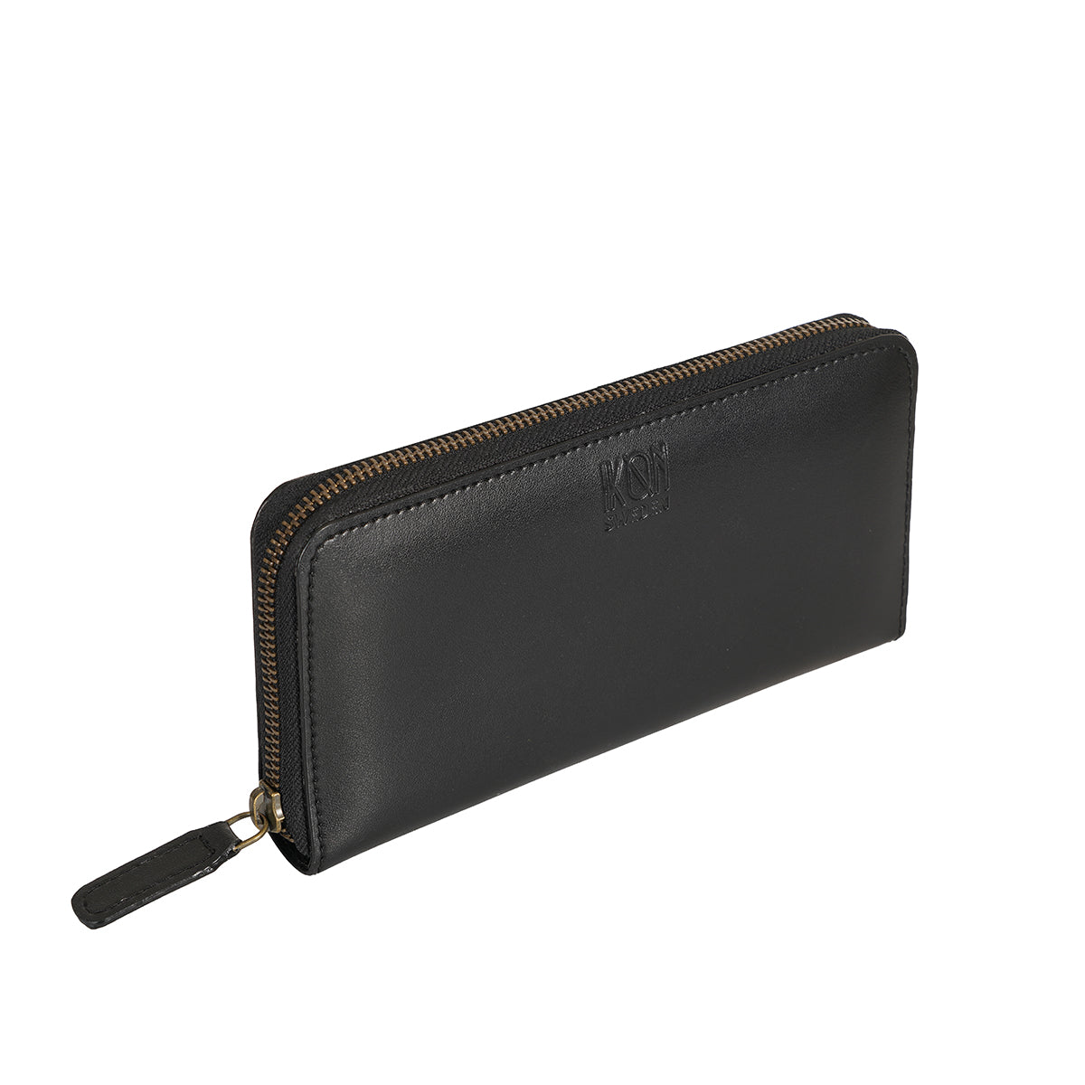 Apple Leather Long Zip Wallet - Black-0