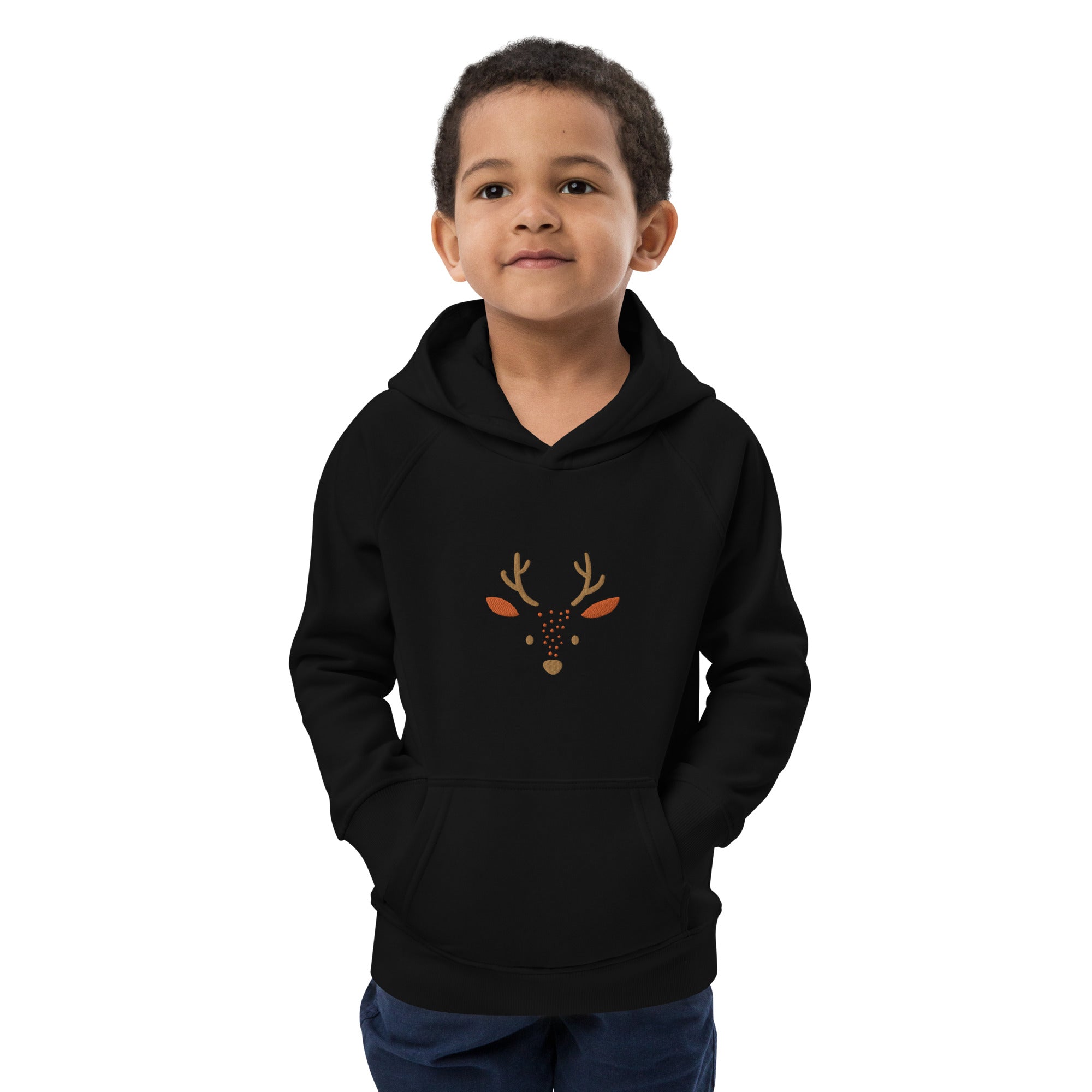 Deer 2 Kids Eco Hoodie with cute animals, Organic Cotton pullover for children, gift idea for kids, soft hoodie for kids for Christmas-5