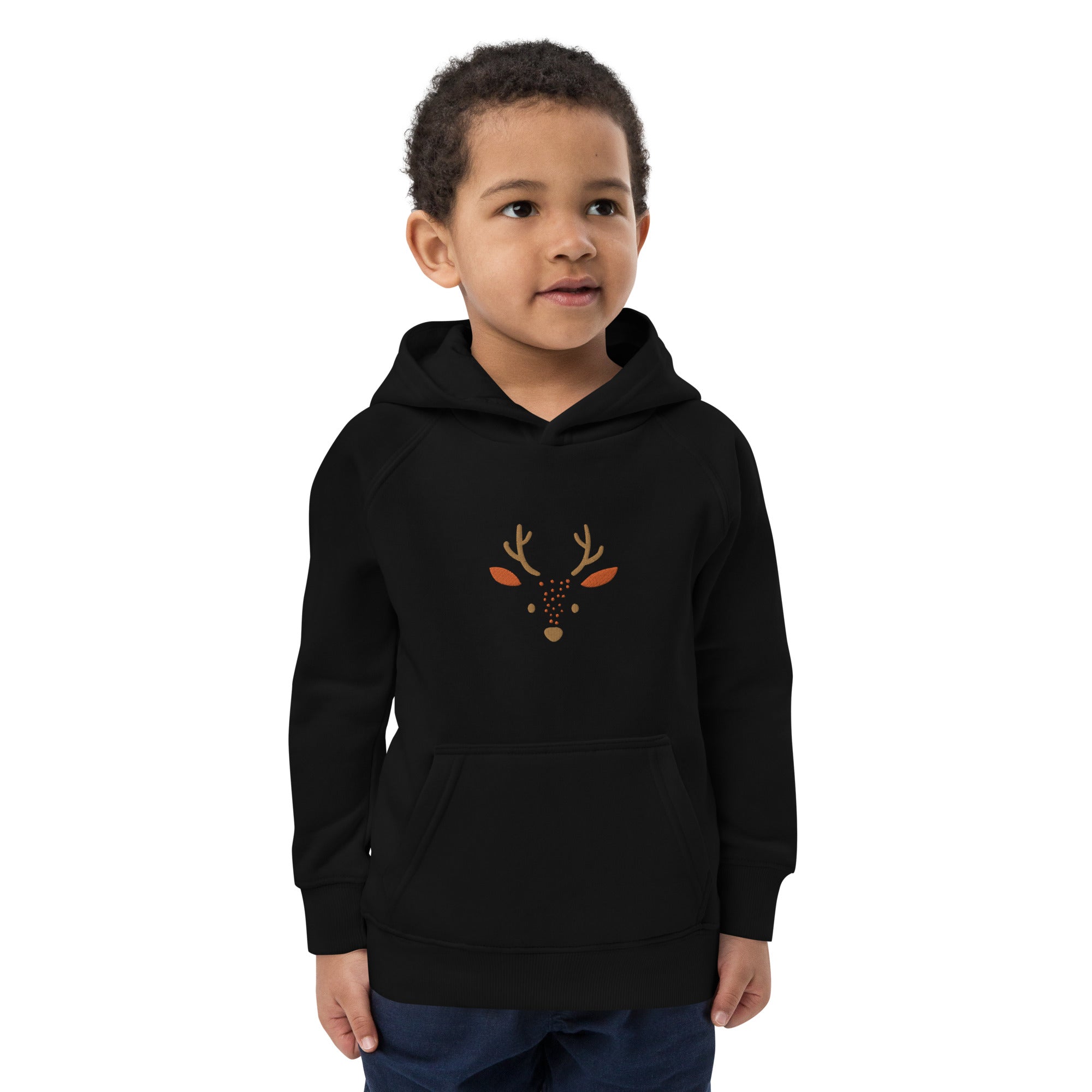 Deer 2 Kids Eco Hoodie with cute animals, Organic Cotton pullover for children, gift idea for kids, soft hoodie for kids for Christmas-2