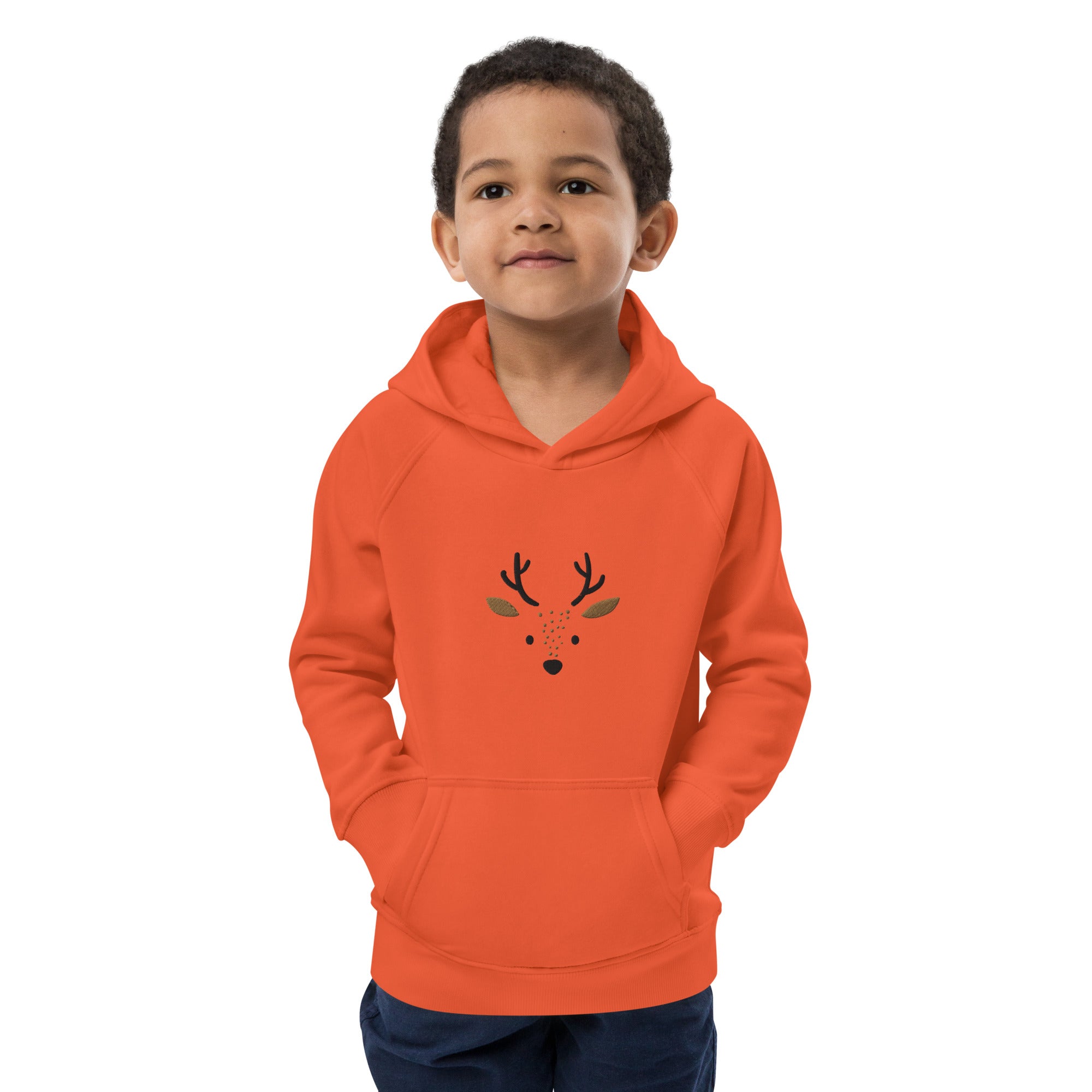 Deer 1 Kids Eco Hoodie with cute animals, Organic Cotton pullover for children, gift idea for kids, soft hoodie for kids for Christmas-9