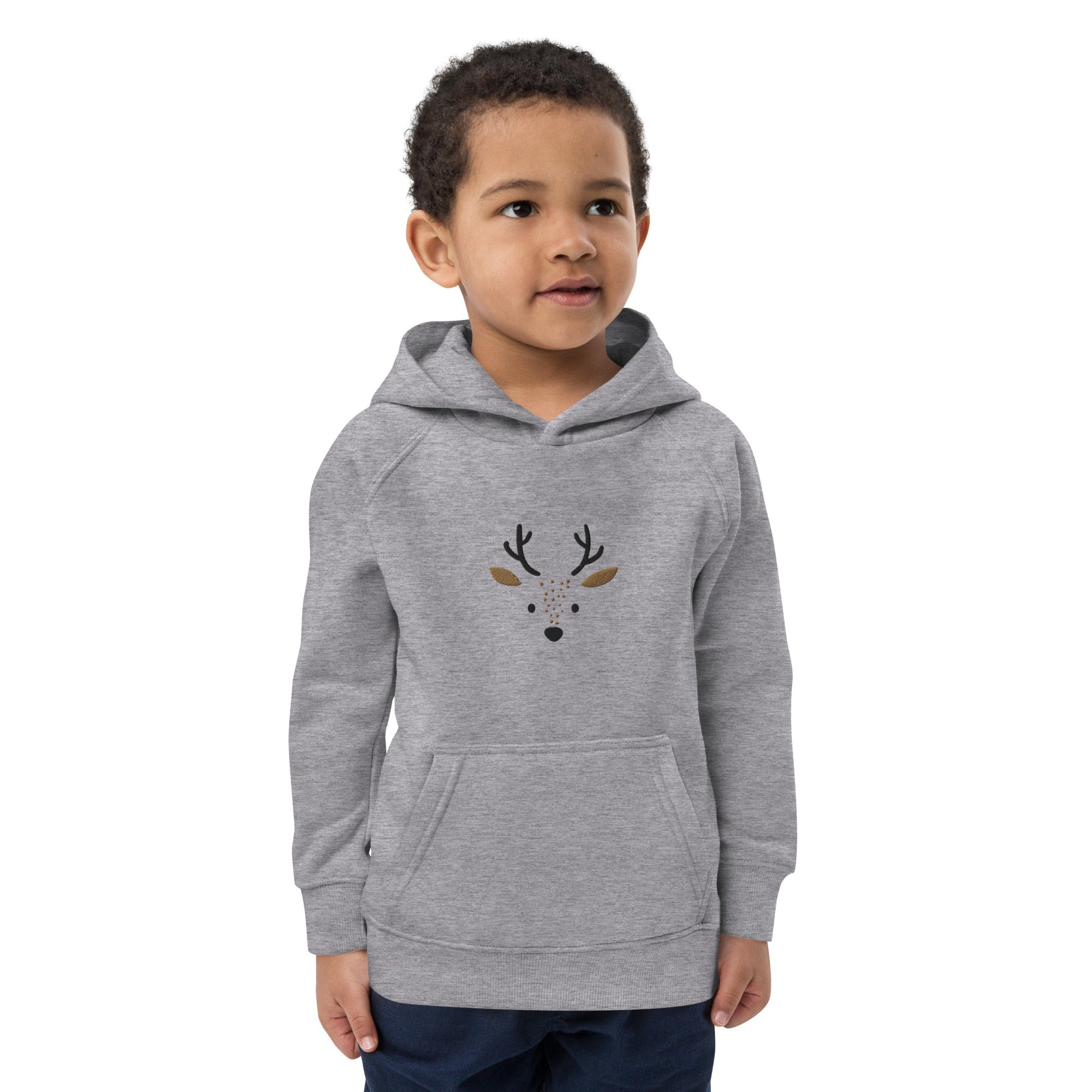 Deer 1 Kids Eco Hoodie with cute animals, Organic Cotton pullover for children, gift idea for kids, soft hoodie for kids for Christmas-3