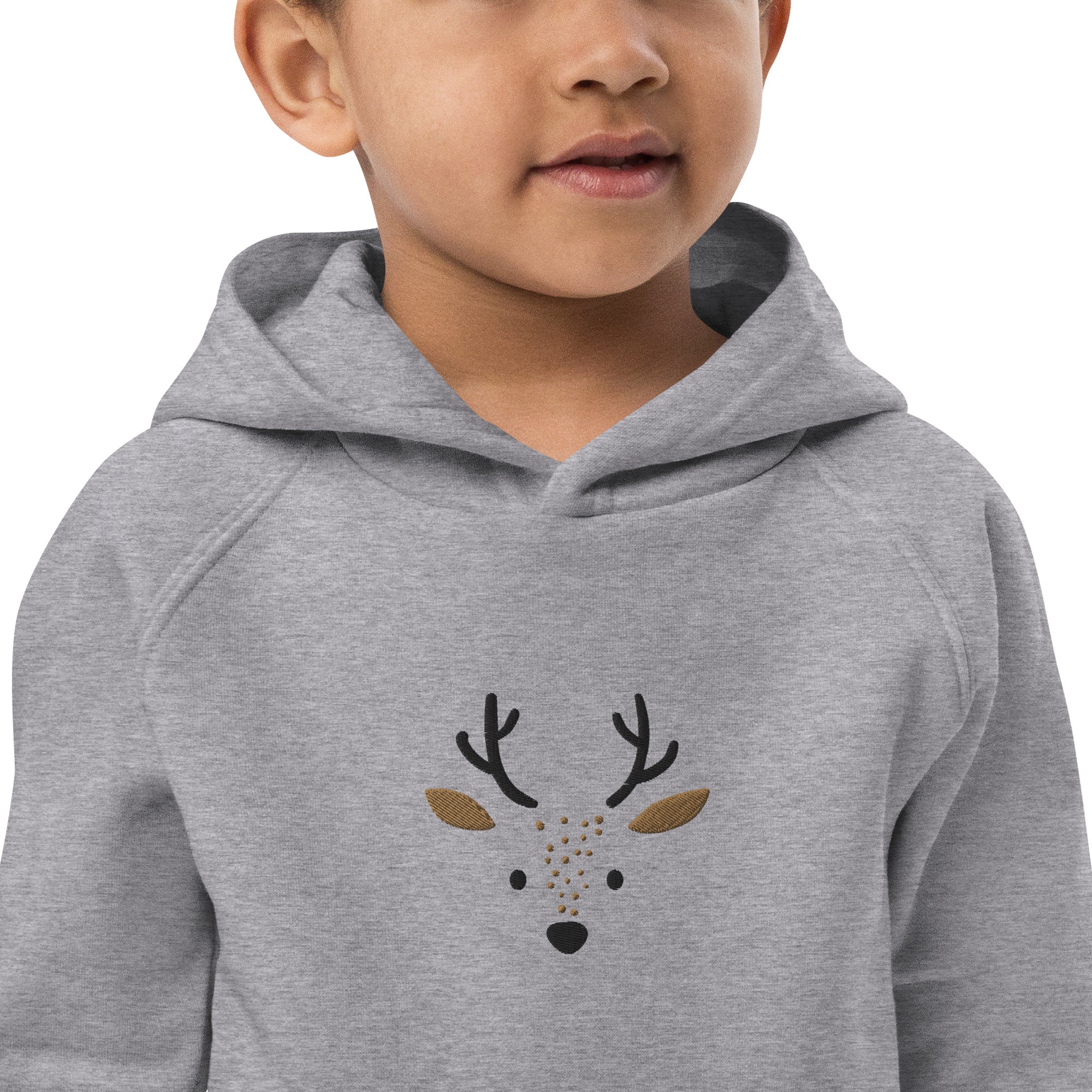 Deer 1 Kids Eco Hoodie with cute animals, Organic Cotton pullover for children, gift idea for kids, soft hoodie for kids for Christmas-0
