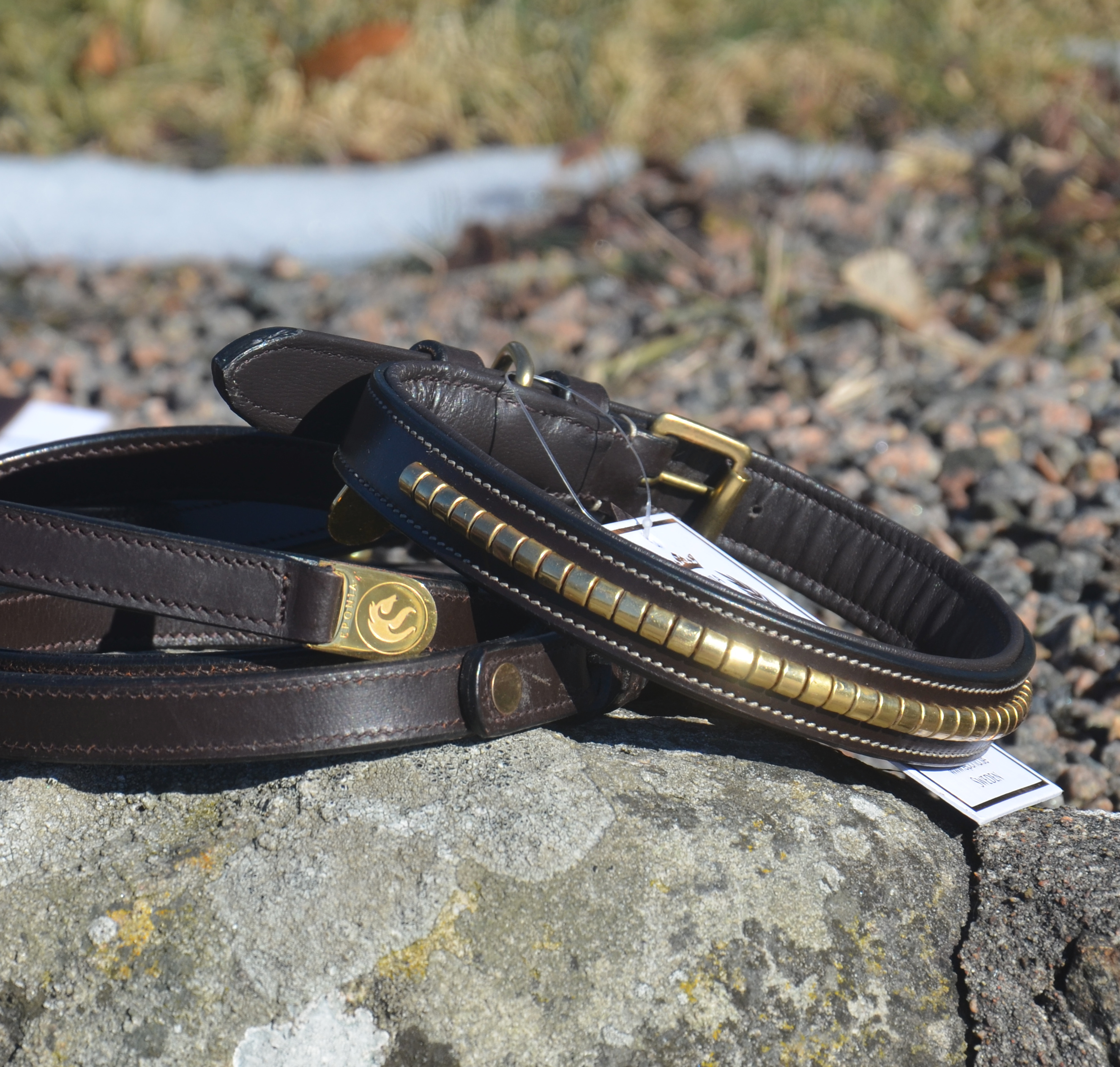 Premium dog collar in natural tanned leather and classic clincher-0