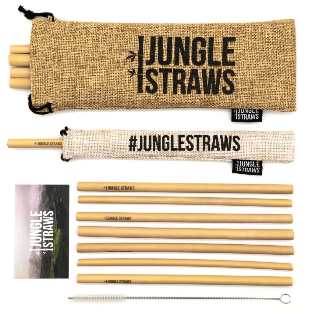 Jungle Straws: Reusable Bamboo Drinking Straws with Natural Hessian Carry Case (Set of 12)-0
