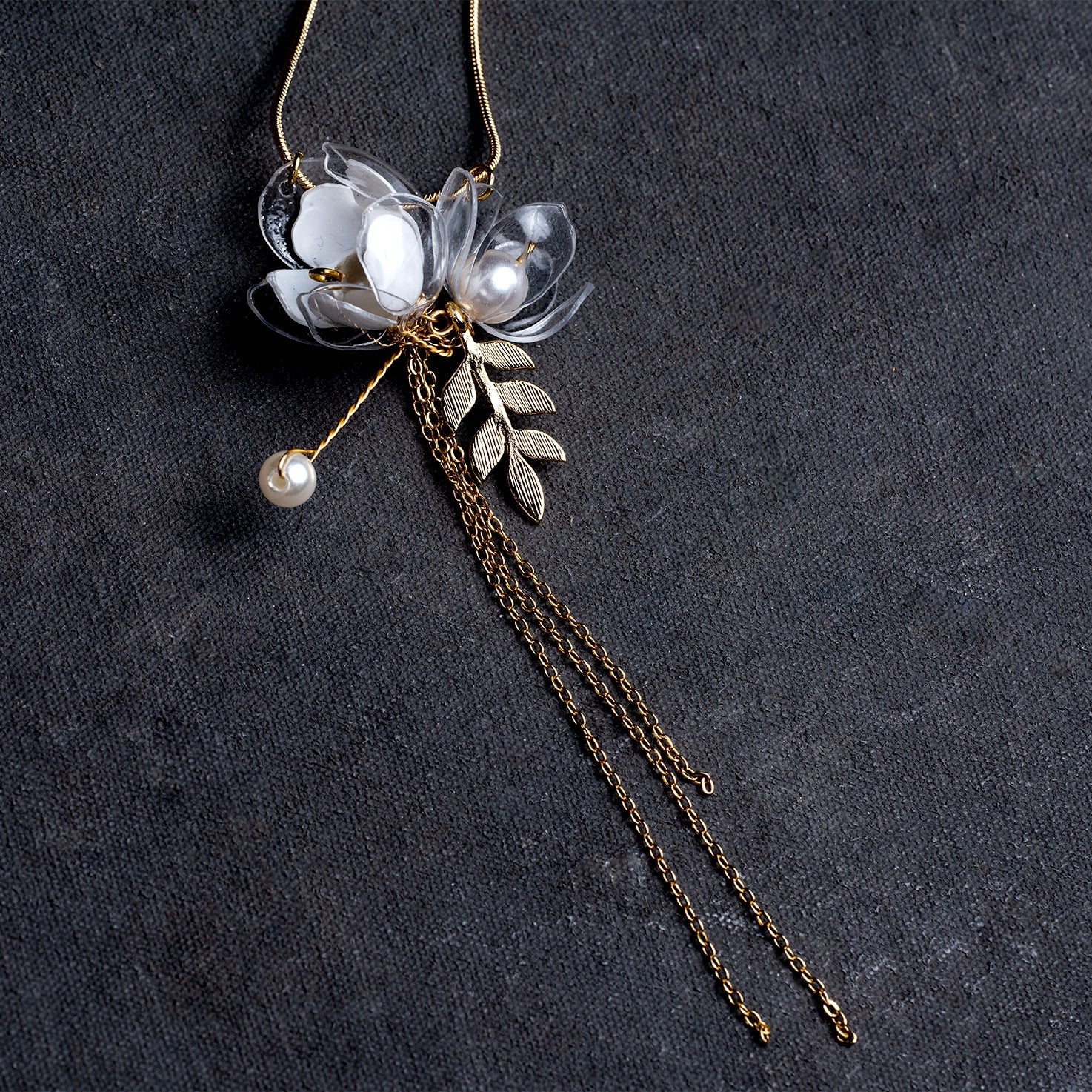 Blumen-Tropfen-Halskette - Jasmine Triple-Flower Drop Necklace-2