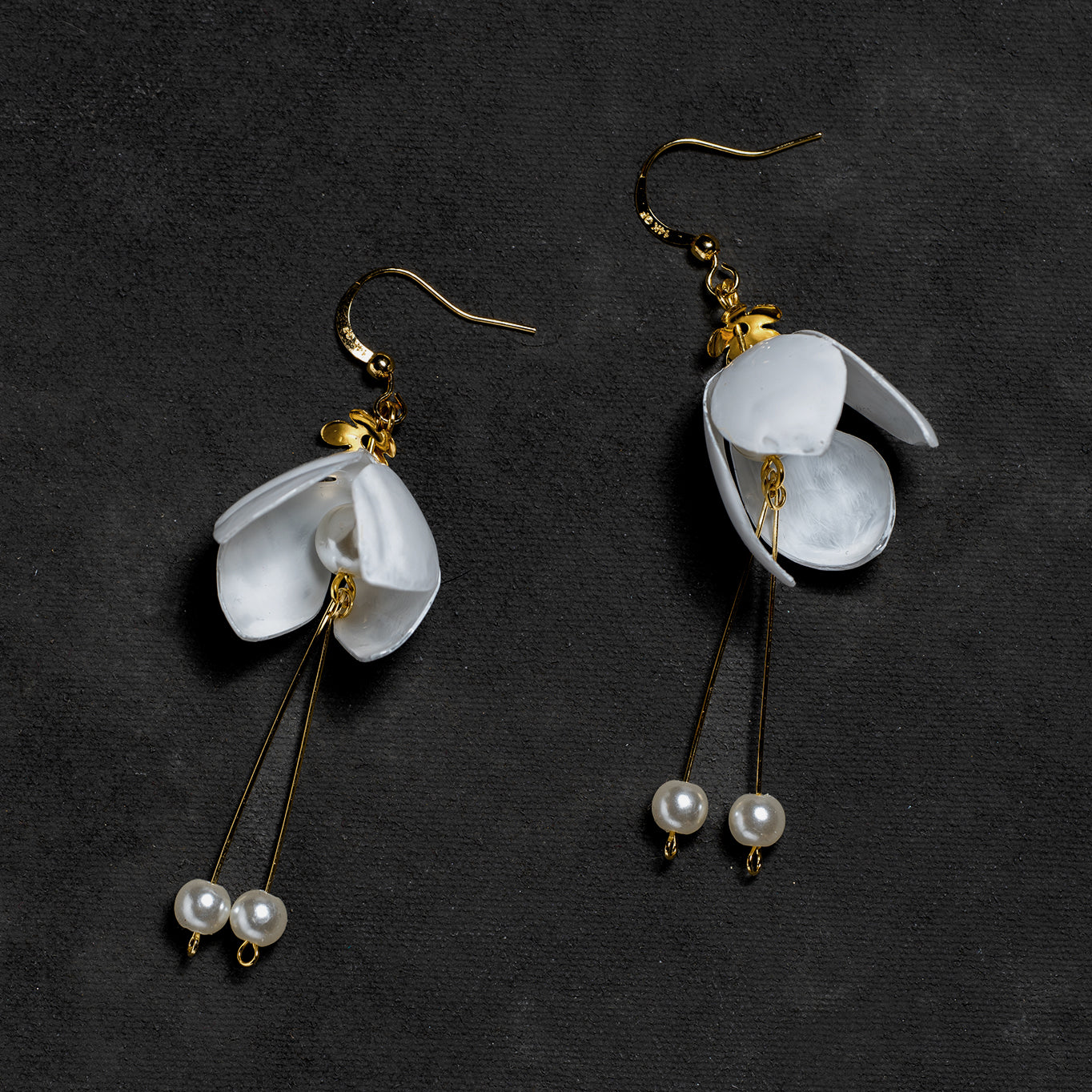 Weiße Lilien-Doppelohrringe - White Lily Double-drop Earrings-2